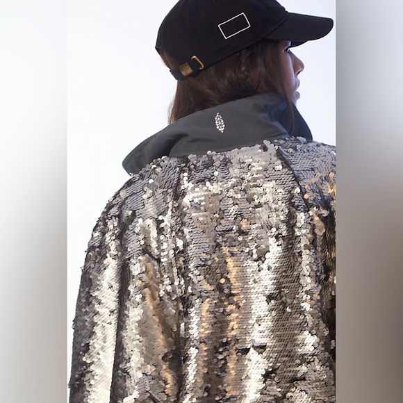 Free People Hit The Slopes Sequin Jacket Silver NWOT - Picture 4 of 12